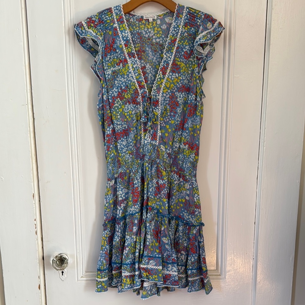 Floral Blue Dress with Ruffle Details